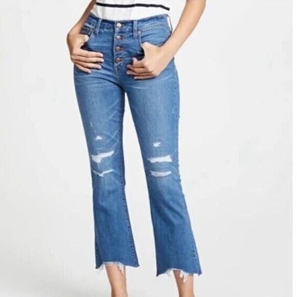 Madewellโ Cali Demi Boot High Rise Jeans Size 26 Frayed Hem Distressed Blue - Picture 1 of 8